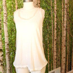 3/$15 Diane von Furstenburg cream tank with silk feathered fringe trim